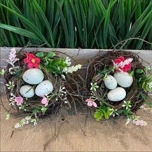 Adorable  Spring Floral Faux Bird Nest with 3 White Eggs Set of 2